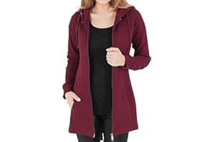 Tuopuda Damskie długie bluzy z kapturem zapinana na zamek gładka bluza z kapturem długie rękawy damska polarowa długa bluza z kapturem bluzy na co dzień luźny płaszcz z kapturem zamek błyskawiczny