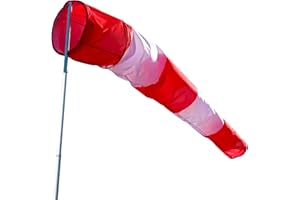 FLAGLY Premium Windsack für Draußen, Windrichtungsanzeiger in Rot-Weiß 180x30x15cm für Windsackkorb mit 30cm Durchmesser, Windanzeiger Made in Germany, Windhose Garten, Wetterfahne