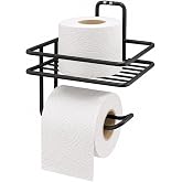 Alper Banyo Yapışkanlı Siyah Raflı Tuvalet Kağıtlığı, Delmeden Montaj Duvar Tipi Tuvalet Kağıdı Tutucu, Banyo ve WC Organizer