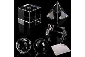 Yopay 5 Pack Crystal Prism Set, K9 Glass Optical Photography Prism Set, 50mm Lens Ball/50 mm Cube/50mm Triangular Prism/50mm Prism Pyramid/ 50mm Crystal Ball, Science, Teaching Light Spectrum