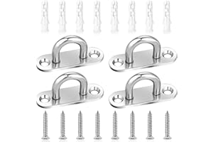YUITURT 4pcs Stainless Steel Pad Eye Plates, Heavy Duty Marine U-Hooks with 8 Screws & Plastic Plugs, Marine Grade U-Hooks with Mounting Screws, Wall & Ceiling Hardware for Boat, RV, Garage & Outdoor Use