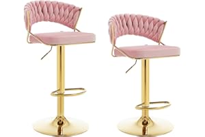 WOLTU Taburete de Bar Juego de 2, Taburete Cocina Giratorio con Respaldo Entrelazado y Reposapiés, Terciopelo, Rosa