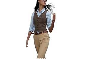 JYDRESS Women's Herringbone Tweed Waistcoat Slim Fit V-Neck Dressy Suit Vest
