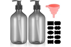 Cents matter 2 Pcs Pump Bottle Dispenser, 500ML/17oz Refillable Empty Press Bottles, Plastic Liquid Soap Dispenser Storage Holder Container for Lotions, Shampoo, Conditioner, with Funnel, Label Paper