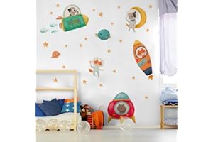 kina - R00510 Pegatinas de Pared Niños Ecológico e Hipoalergénico Efecto de Tela Suave Reposicionable Viaje Espacio Decoración de Pared Dormitorio Guardería Papel Pintado adhesivo - Medida 90x30