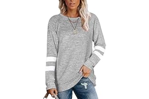 Famulily Women Comfy Striped Colour Block Soft Long Sleeve Tunics Tops Casual Sweatshirts S-XXL