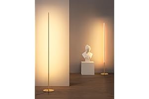 EDISHINE 2 PCS Lampadaire LED sur Pied Salon, 19W 1100LM 3000K Blanc Chaud, 147cm Dimmable Colonne Lumineuse, Moderne Lampe D'Ambiance, Interrupteur au Pied, Decoration Intérieur pour Salle de Jeu, Or
