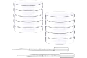 MIKIULY Piastra Petri,Petri Dishes,Piastra Petri in Plastica,Piatti Petri in Vetro, per Cultura di Laboratorio Lievito Batterico,10 con 2 Pipette di Trasferimento per Cultura di Laboratorio Lievito Batterico