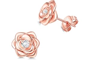 JeweBella Pequeñas Pendientes Flor de Plata de Ley 925 para Mujer Niña Hipoalergénicos Pendientes Rosa con 5A+Circonita Cúbica Pendientes Cartílago Plata/Oro/Oro Rosa/Negro Regalos de Joyería