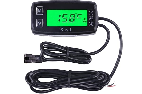 Compteur Heure Moto 3 en 1 TEMP METRE Thermomètre Voltmètre Horloge Température Tension Mètre Compte Tour pour Pit Bike Moto Motoneige Atv Bbateau Huile