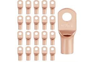 QIDARUSXL 20-Pack Cable Lugs Set - 25mm² Pipe Terminals & M6 SC Ring Terminals, Thickened Galvanised Copper, Uninsulated for Car/Industrial Electrical(Golden, SC25-6)