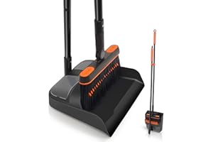 JEHONN Pelle et Balayette, Balai et Pelle Long Manche, Rotatif à 180 Degrés de Balai pour Le Balayage Extérieur, Jardin, Hall, Intérieur