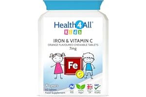 Health4All Kids Iron 60 Chewable Tablets 2 Months Supply, Vegan Sugar-Free Iron Supplement for Children 4+ Supports Learning, Growth & Immune System, Natural Orange Flavour, Made in UK (not Gummies)
