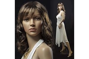 Eurotondisplay female Mannequin full body manikin with 2 free long curly wigs (dark brown and black) and metal stand Head and arms can be rotated