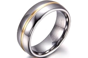 JewelryWe Bijoux Bague Homme Cannelure Anniversaire Mariage Acier Tungstène Anneaux Fantaisie Couleur Argent Or Largeur 8mm Avec Sac Cadeau(Taille de Bague Optionnel)
