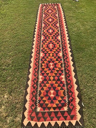 Article # 5555 Maimana Hand Woven Kilim Runner Rug Double Face Design 384 x 78 cm , 12.6 x 2.6 Feet