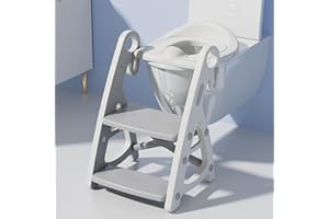 Smartwo Töpfchen-Trainer Toilettensitz mit Treppe für Kinder, Höhenverstellbare Toilettentrainer mit Griffe, 2 in 1 Kleinkinder Wc-Sitz für Jungen Mädchen ab 1 Jahr, Faltbar ins Tritthocker, Grau