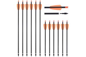 SHARROW 12pcs Crossbow Bolts Arrows 15" 7.3" Carbon Arrows Spine 350 with 2" Vanes 100 Grains Replaceable Points for Archery Hunting Practice