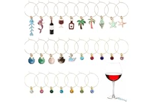 Sixfolo 27 Piezas Encantos de Copa de Vino de Anillo,Abalorios para Copas de Vino Encantos Etiquetas de Marcadores de Identificación Colgantes de Marcadores de Vino para Decoración de Fiestas