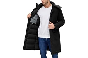 TOMEEK Men's Jackets Winter Warm Long Mens Coats Thermal Puffer Jacket Thicken Windproof Parka Coat Hooded Zip Up Outdoor Winter Jackets for Men with Pockets