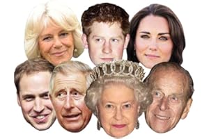 STAR CUTOUTS SMP1 Royal Family-Seven Pack Assorted (Queen, Phillip, William, Harry, Kate, Charles & Camilla) Mask, One Size