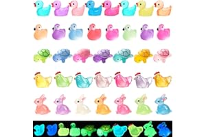 GAREDEKO Mini Resin Animals 50 Pack Mini Ducks Bunnies Flamingos Turtles Rabbits Chicks Sting Ray Tiny Ducks Little Animals Figures Small Plastic Ducks Variety Pack Glow in The Dark Trinkets Statues Gifts Pink