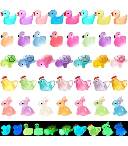 48 Figurines Animaux Lumineuses - Résine, Brillent Dans Le Noir - Décoration Jardin Ou Terrarium