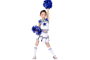 LOLANTA Cheerleading-kostymer för flickor med pompoms och strumpor, barn musikalisk maskeraddräkt, Ceerleader outfit röd/lila/rosa/gul 4-13 år