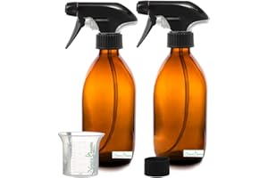 NOMARA ORGANICS MADE WITH LOVE Nomara Organics Amber Glass Spray Bottles 300mL, 2 Pack- BPA Free, Refillable, Reusable, Pump Containers for Organic Beauty or Kitchen, Bathroom Cleaning Products.