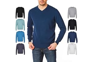 Castle Point Maglione Pullover Maglione da Uomo 100% Cotone, Girocollo/Scollo a V