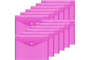 XSLTKBY A4 Plastic Wallets Folder - 12Pcs Clear Document Folders Transparent Filing Envelopes Waterproof Plastic Envelopes File Holder Filing Document Poly Envelope for A4 Letter Paper Size (Pink)