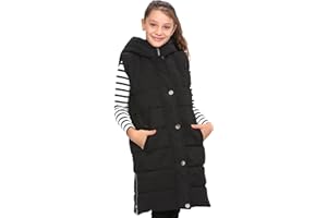 A2Z 4 Kids Mädchen Schwarze Steppweste Mit Kapuze Gepolsterte Lange Weste Daunenweste Übergröße Jacke langer ärmelloser Mantel Urbane Winterkleidung Alter 7-13 Jahre