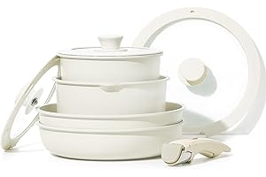 CAROTE 8 szt. nieprzywierających garnków i patelni, zdejmowany uchwyt, zestaw patelni indukcyjnych, zestaw naczyń kuchennych ze zdejmowanym uchwytem, nadaje się do układania w stos do kampera