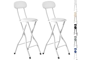 mcc direct Folding Bar Stool Set of 2, Breakfast Barstool Kitchen Restaurant Seating, Faux Leather Foldable Chair with Metal Frame, Padded High Chair(White)