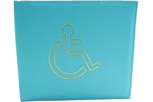 MAX SOLUTIONS Disabled Badge Holder Cover Wallet Safe Protection Protector Disability Parking Permit Display Metal Corner PU Leather Hologram - Light Blue