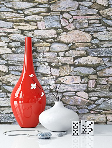 Steintapete in Grau , schöne edle Tapete im Naturstein Design , moderne 3D Optik für Wohnzimmer, Schlafzimmer oder Küche inklusive der Newroom Tapezier Ratgeber mit Tipps für perfekte Wände