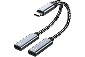 Dubbel USB-C Splitter Hörlursadapter och Laddning från MMOBIEL - 16 Bit / 60W 2-i-1 splitter USB-C Mikrofon Ljudadapter med S