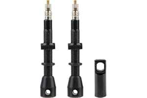 CVMGO 48mm Bike Tubeless Presta Air Valve Stems, Presta Lightweight Alloy Valve Kit Potable Valve Core Removal Tool for Tubeless MTB Road Bike Tyres Stems Aluminum Alloy Caps Black