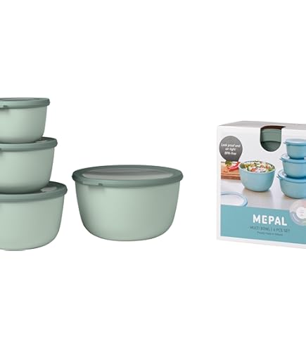 Mepal – Cirqula multikommenset, 3-delig, bewaardoos met deksel, luchtdichte bewaardoos voor koelkast en vriezer, magnetroncontainer en serveerschaal, 750, 1500, 3000 ml, mauve (Vivid mauve