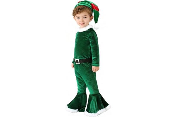 TAGVO Bebe Niña Disfraz de Elfo Conjunto Navidad Cosplay Mi Primera Navidad Conjunto 3 PC Set de Navidad con Ropa Pantalones Diadema Sombrero, Regalos para Niñas 1-9 Años