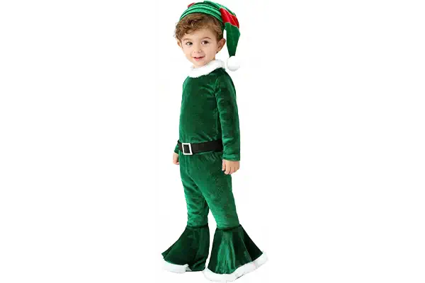 TAGVO Bebe Niña Disfraz de Elfo Conjunto Navidad Cosplay Mi Primera Navidad Conjunto 3 PC Set de Navidad con Ropa Pantalones Diadema Sombrero, Regalos para Niñas 1-9 Años