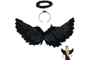 LRXYFYW 60cm EngelsflüGel Schwarz,FederflüGel Engel,Schwarz FlüGel MäDchen,Engels FlüGel KostüM,Engel KostüM Damen,Engel FlüGel,KostüM Engel