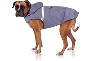 Bella & Balu Dog Raincoat, Waterproof Hooded Dog Coat with Reflectors for Dry, Safe Walks, Dog Playground and Holidays with Dog, L, Grey