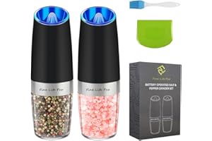 Fine Life Pro - Molinillo eléctrico para sal y pimienta (2 unidades, con luz LED azul), color negro