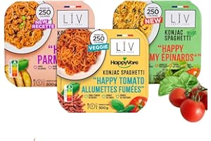 LIV HAPPY FOOD LÏV Happy Food - Plat Cuisiné Individuel au Konjac - Pâtes sans gluten - Plante Konjac - Gluten Free, Faible en calorie - 6x300g (300 g (Lot de 6), Assortiments Veggie)