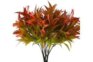 HUAESIN 4pcs Flores Artificiales Exterior Jardinera 33cm Hojas de Helecho Artificial Arbusto Rojas Plantas de Plastico Decorativas Pequeñas para Interior Jarrones Hogar Porche Baño Boda Mesa Balcon