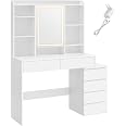 VASAGLE Coiffeuse Blanche Nuage LED – Grand Miroir Lumineux Réglable, 2 Tiroirs, Style Moderne RDT120T10