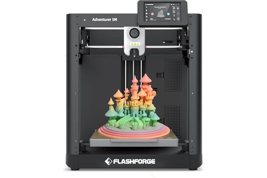 FLASHFORGE Adventurer 5M 3D Printer: 600mm/s High-Speed, Auto Bed Levelling, Quick-Change Nozzle, 220x220x220mm PEI Build Plate for Rapid Prototyping & Makers