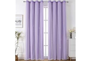 Nyescasa Verdunklungs Vorhänge Kinderzimmer Vorhang Doppellagige Gardienen mit Höhlen Sterne mit Voile Ösenschal für Wohnzimmer Schlafzimmer Mädchen Dekoschal 2er Set 160x132cm(H×B) Lila