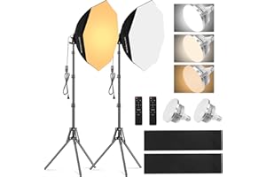 Soonpho Softbox Set Foto Estudio, Octágono Softbox Foto Luz Set con Soportes de luz 22Inch/55cm, 3000-6000K Luces de Estudio para Estudio de vídeo Retratos de Tiro, 2x85W Foto Luz